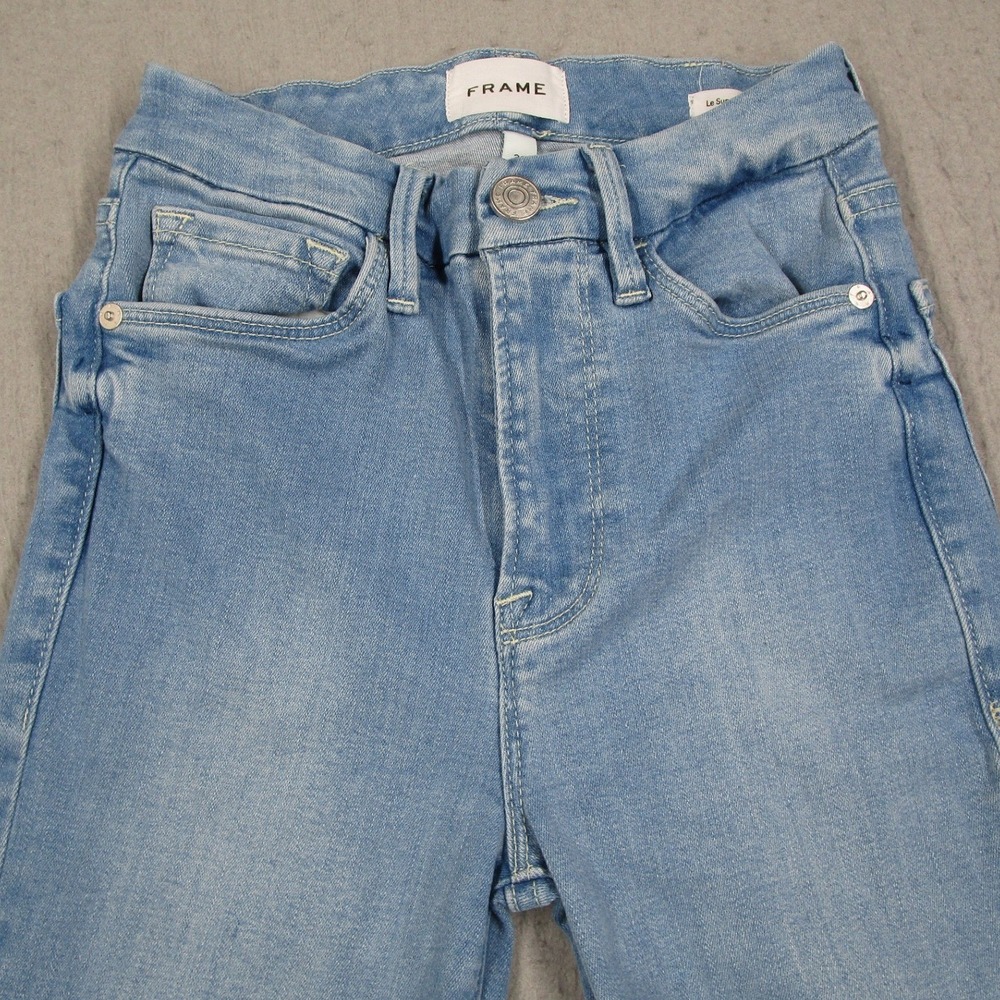 FRAME Le Super High Mini Boot Jeans Light Wash Blue Side Slit Size 23 - Picture 2 of 14